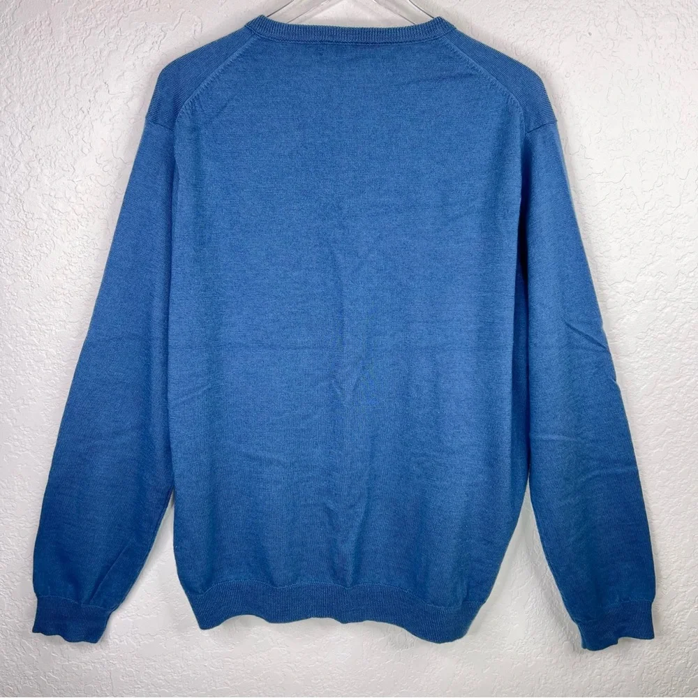 J. CREW Men’s Heather Blue 100% Merino Wool V-Neck Pullover Sweater XL